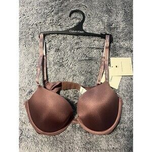 NWT Calvin Klein Microfiber Stretch Shine Push Up Plunge Bra - 34C Rose Mauve
